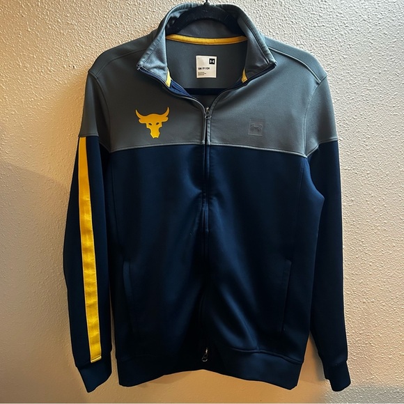 Under Armour Navy and Gray Zip-Up Sweater with Yellow Accents Size Small - Picture 1 of 3